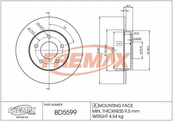 Fremax BD-5599 Rear brake disc, non-ventilated BD5599