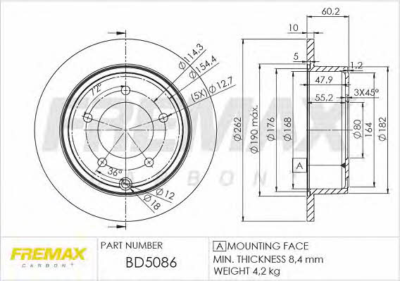 Fremax BD-5086 Rear brake disc, non-ventilated BD5086