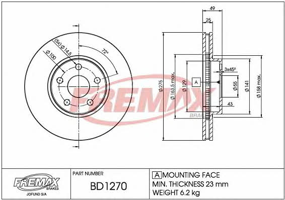 Fremax BD-1270 Front brake disc ventilated BD1270