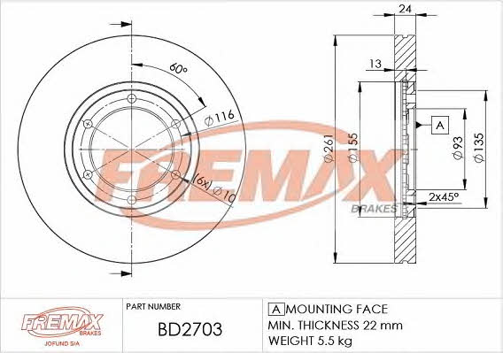 Fremax BD-2703 Front brake disc ventilated BD2703