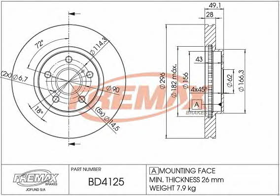 Fremax BD-4125 Rear ventilated brake disc BD4125