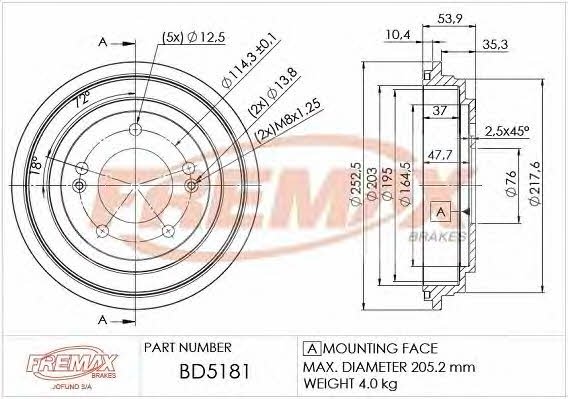 Fremax BD-5181 Rear brake drum BD5181