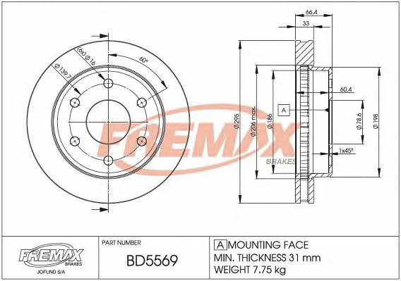 Fremax BD-5569 Front brake disc ventilated BD5569