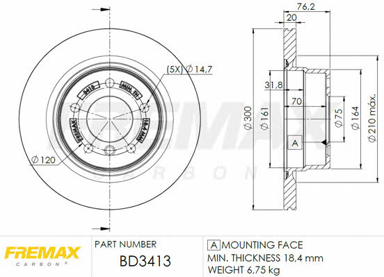Fremax BD-3413 Rear ventilated brake disc BD3413