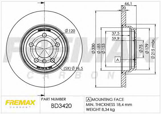 Fremax BD-3420 Rear ventilated brake disc BD3420