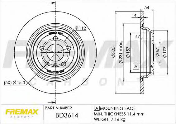 Fremax BD-3614 Rear brake disc, non-ventilated BD3614