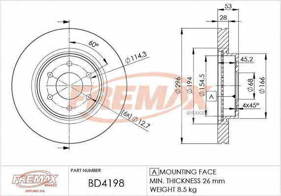 Fremax BD-4198 Front brake disc ventilated BD4198