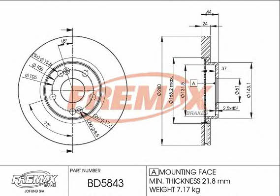 Fremax BD-5843 Front brake disc ventilated BD5843