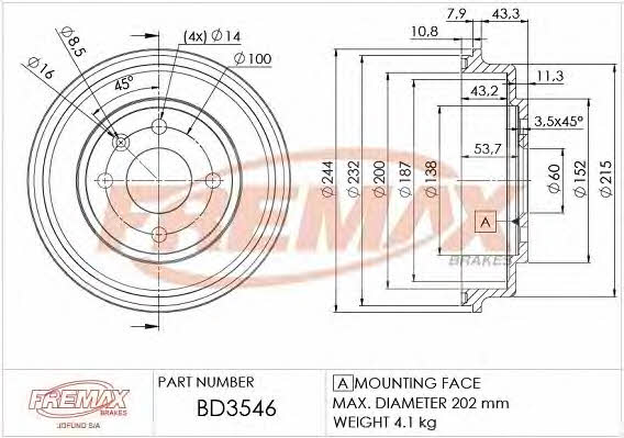 Fremax BD-3546 Rear brake drum BD3546