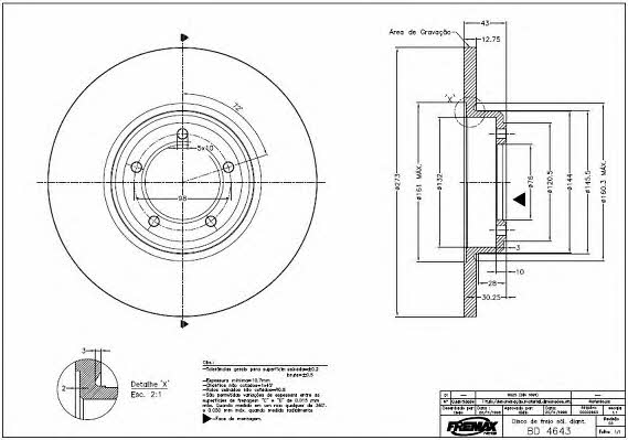 Fremax BD-4643 Rear brake disc, non-ventilated BD4643