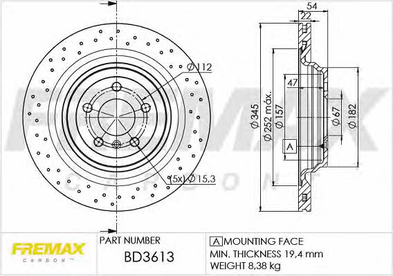 Fremax BD-3613 Rear ventilated brake disc BD3613