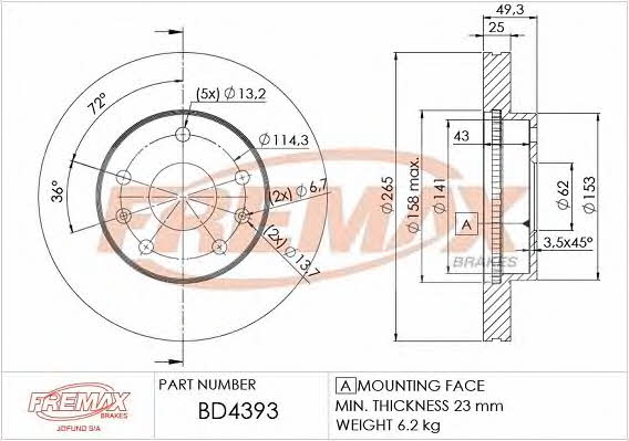 Fremax BD-4393 Front brake disc ventilated BD4393