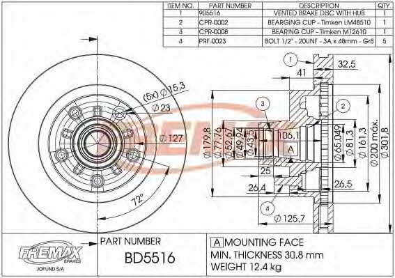 Fremax BD-5516 Rear ventilated brake disc BD5516
