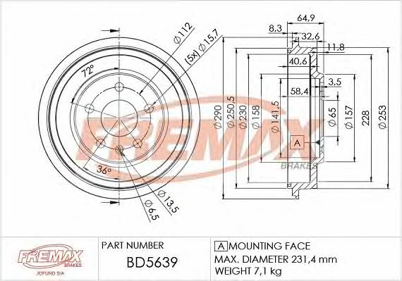 Fremax BD-5639 Rear brake drum BD5639