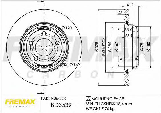 Fremax BD-3539 Rear ventilated brake disc BD3539