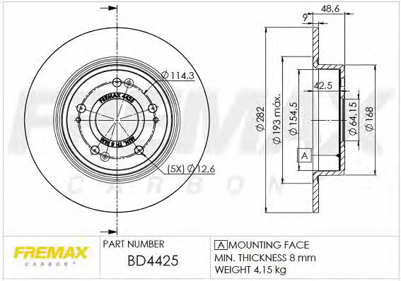 Fremax BD-4425 Rear brake disc, non-ventilated BD4425