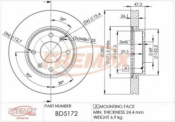 Fremax BD-5172 Front brake disc ventilated BD5172