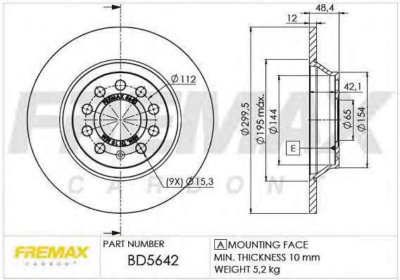 Fremax BD-5642 Rear brake disc, non-ventilated BD5642