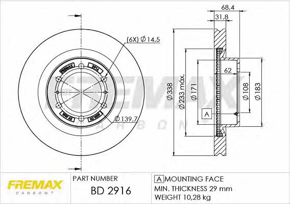 Fremax BD-2916 Front brake disc ventilated BD2916