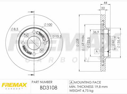 Fremax BD-3108 Front brake disc ventilated BD3108