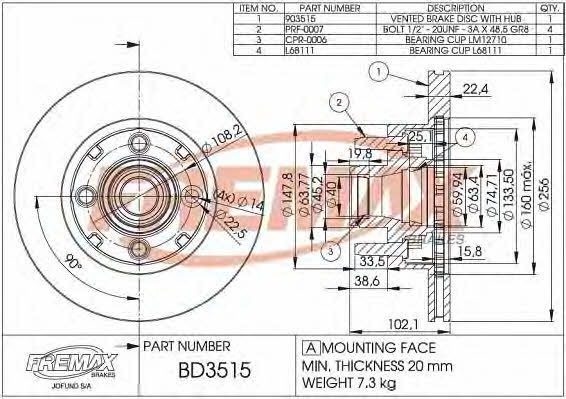 Fremax BD-3515 Front brake disc ventilated BD3515