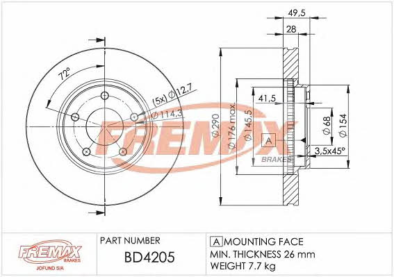 Fremax BD-4205 Front brake disc ventilated BD4205