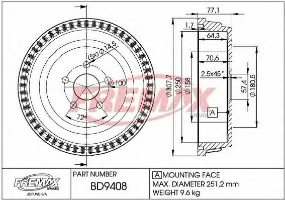 Fremax BD-9408 Rear brake drum BD9408