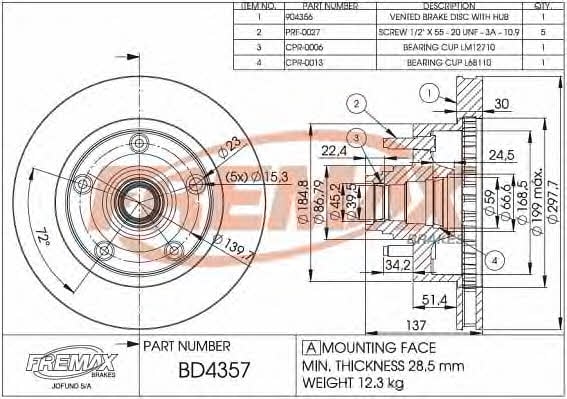 Fremax BD-4357 Front brake disc ventilated BD4357