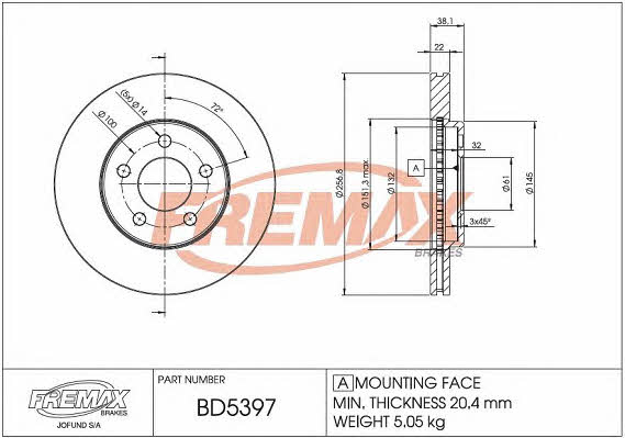 Fremax BD-5397 Front brake disc ventilated BD5397