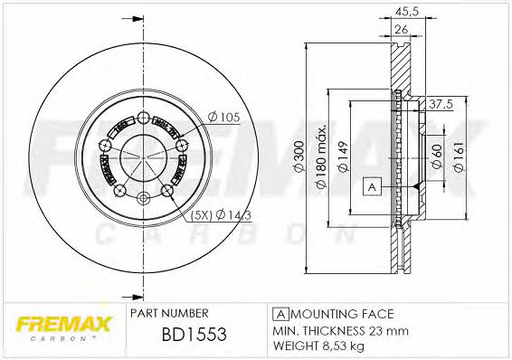 Fremax BD-1553 Front brake disc ventilated BD1553