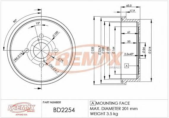 Fremax BD-2254 Rear brake drum BD2254