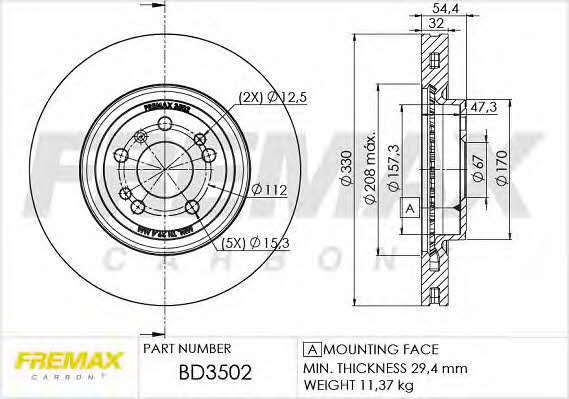 Fremax BD-3502 Front brake disc ventilated BD3502