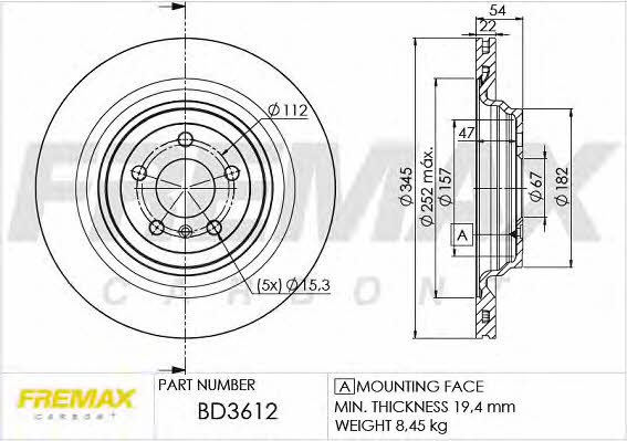 Fremax BD-3612 Rear ventilated brake disc BD3612