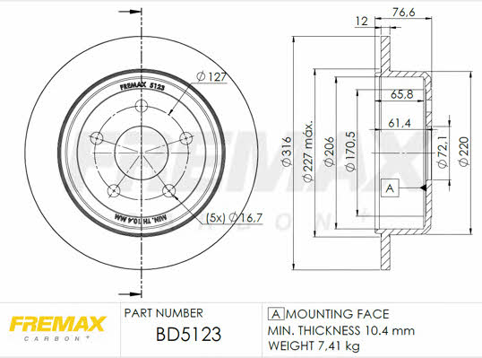 Fremax BD-5123 Rear brake disc, non-ventilated BD5123