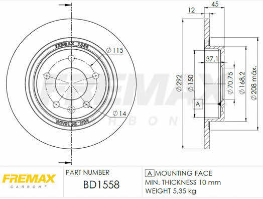 Fremax BD-1558 Rear brake disc, non-ventilated BD1558