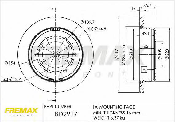 Fremax BD-2917 Rear ventilated brake disc BD2917