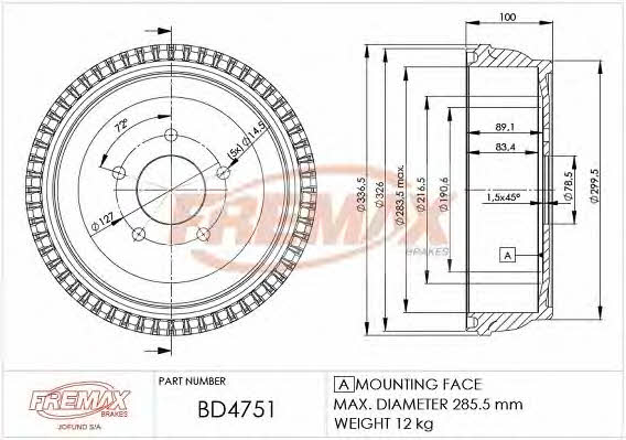 Fremax BD-4751 Rear brake drum BD4751