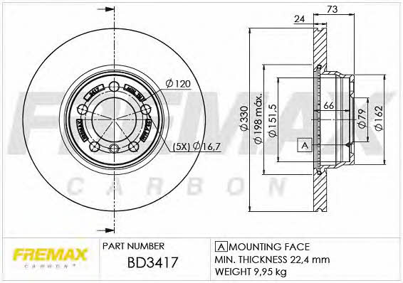 Fremax BD-3417 Front brake disc ventilated BD3417