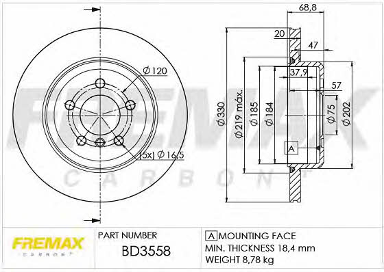 Fremax BD-3558 Rear ventilated brake disc BD3558