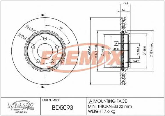Fremax BD-5093 Front brake disc ventilated BD5093