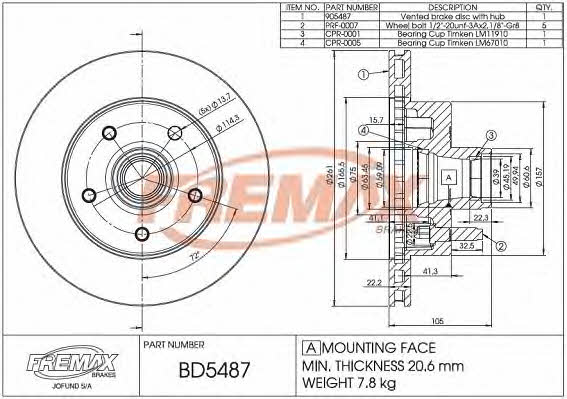 Fremax BD-5487 Front brake disc ventilated BD5487