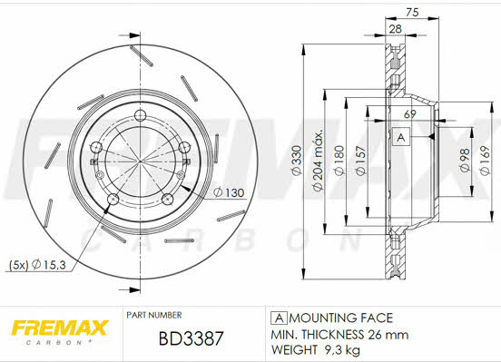 Fremax BD-3387 Rear ventilated brake disc BD3387