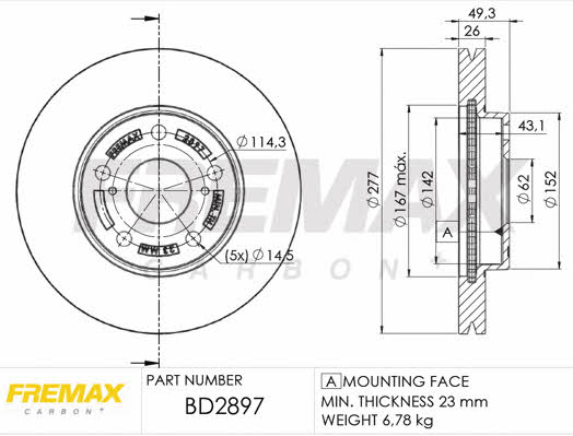 Fremax BD-2897 Front brake disc ventilated BD2897