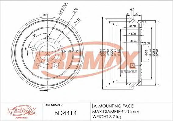 Fremax BD-4414 Rear brake drum BD4414