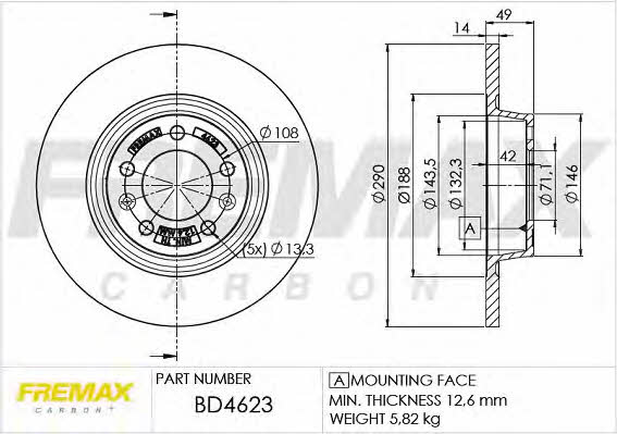 Fremax BD-4623 Rear brake disc, non-ventilated BD4623
