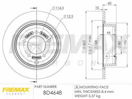 Fremax BD-4648 Rear brake disc, non-ventilated BD4648