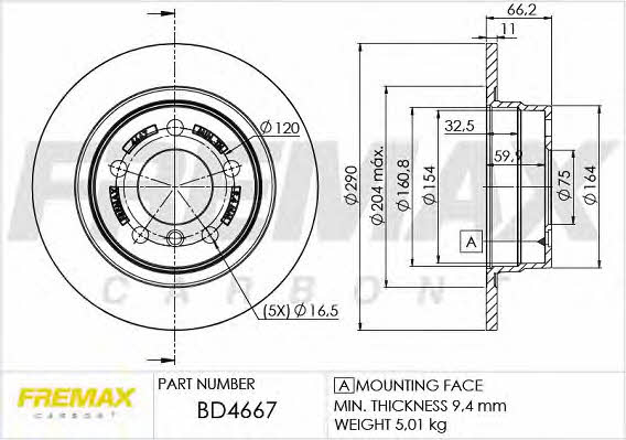 Fremax BD-4667 Rear brake disc, non-ventilated BD4667