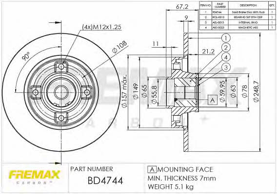 Fremax BD-4744 Rear brake disc, non-ventilated BD4744