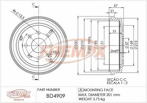 Fremax BD-4909 Rear brake drum BD4909