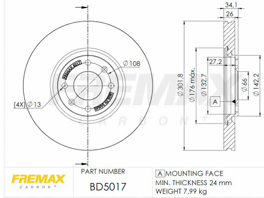 Fremax BD-5017 Front brake disc ventilated BD5017